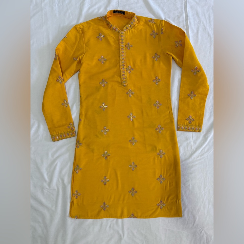 Yellow Embroidered Long Sleeve Kurta